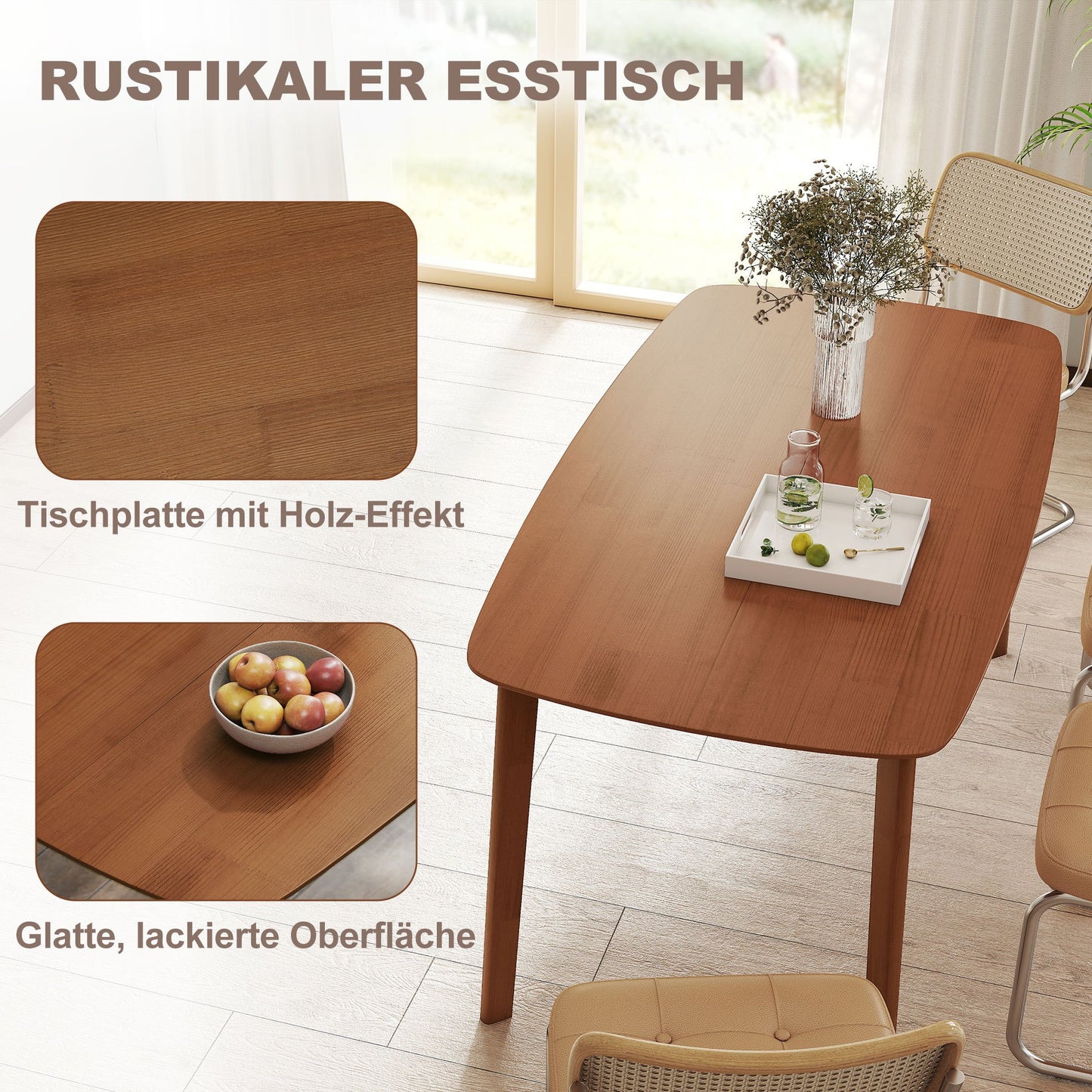 Rustieke Eettafel – Houten Tafel – Keukentafel – Eetkamertafel – Tafel 150x80 cm – Stevig Dennenhout – Gelakt Oppervlak