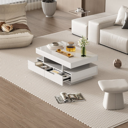 Salontafel – Koffietafel – Bijzettafel – Woonkamertafel – Opbergtafel – Hoogglans Wit – 4 Lades – Ruime Opbergruimte – Duurzaam Samengesteld Hout – Geen Montage Nodig