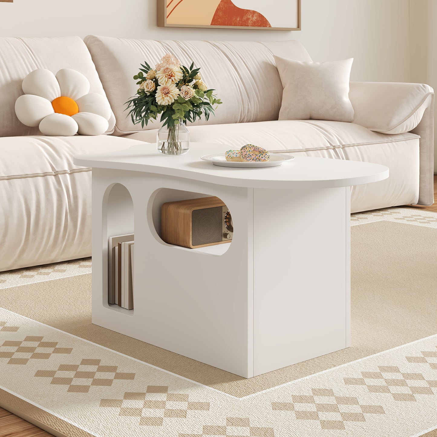 Salontafel – Tafel – Koffietafel – Woonkamertafel – Bijzettafel – Wolkvormig Design – Ruime Opberglade – Compact & Lichtgewicht – Duurzame Constructie