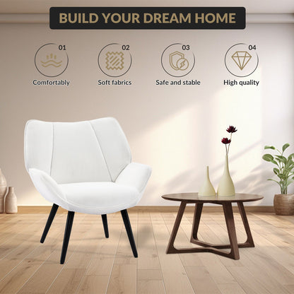 Mid-Century Armstoel – Accentstoel – Fauteuil – Leunstoel – Witte Lounge Stoel – Comfortabele Zitting – Stevige Metalen Poten