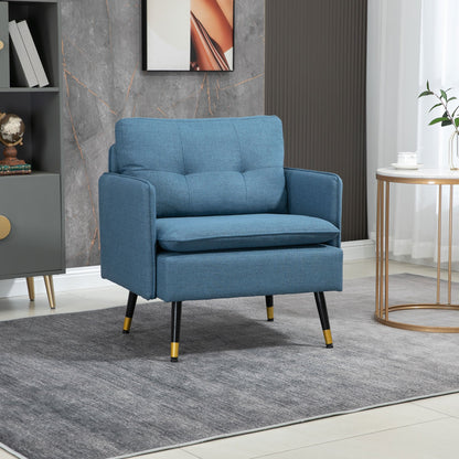 Accentfauteuil – Fauteuil – Lounge Stoel – Armstoel – Zitstoel – Linnen Bekleding – Afneembare Kussens – Zwarte En Gouden Metalen Poten – Compact Formaat