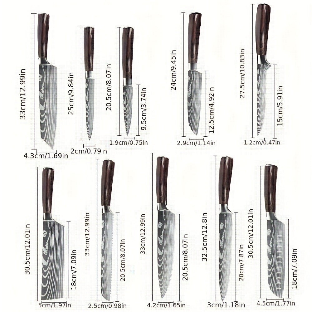 Professional Japanese Chef Knife Set, 10pcs Chef'S Knife Set, High-carbon Stainless Steel, Kitchen Knife, Paring Knife, Santoku, Cutting Knife, Chef'S Knife For Meat, Fruit, Vegetables, Cooking Knife With Gift Box