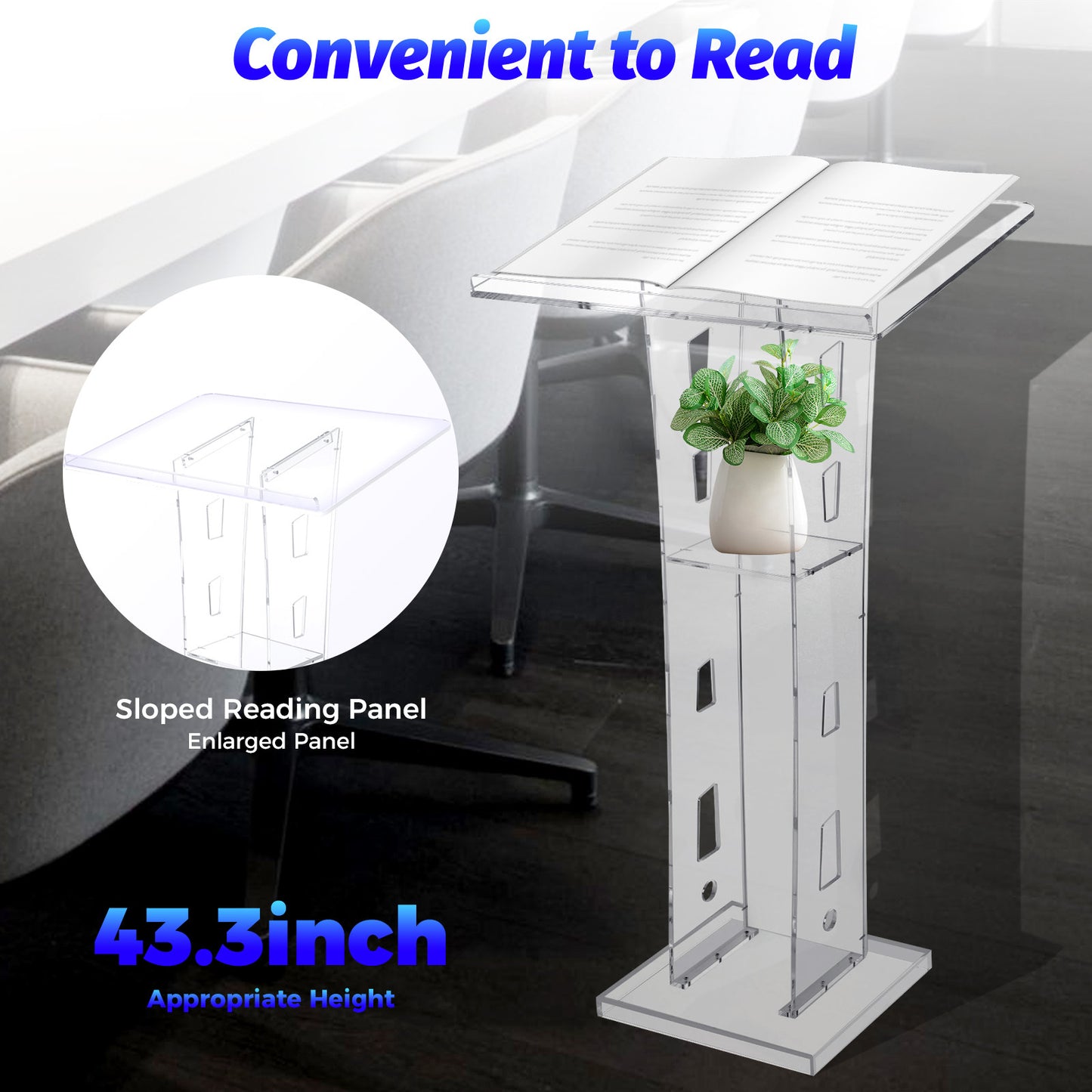 Acrylic Podium – Spreekgestoelte – Lectern – Presentatiepult – Standaard – Lichtgewicht & Stevig – 110cm Hoog Met Opbergplateau