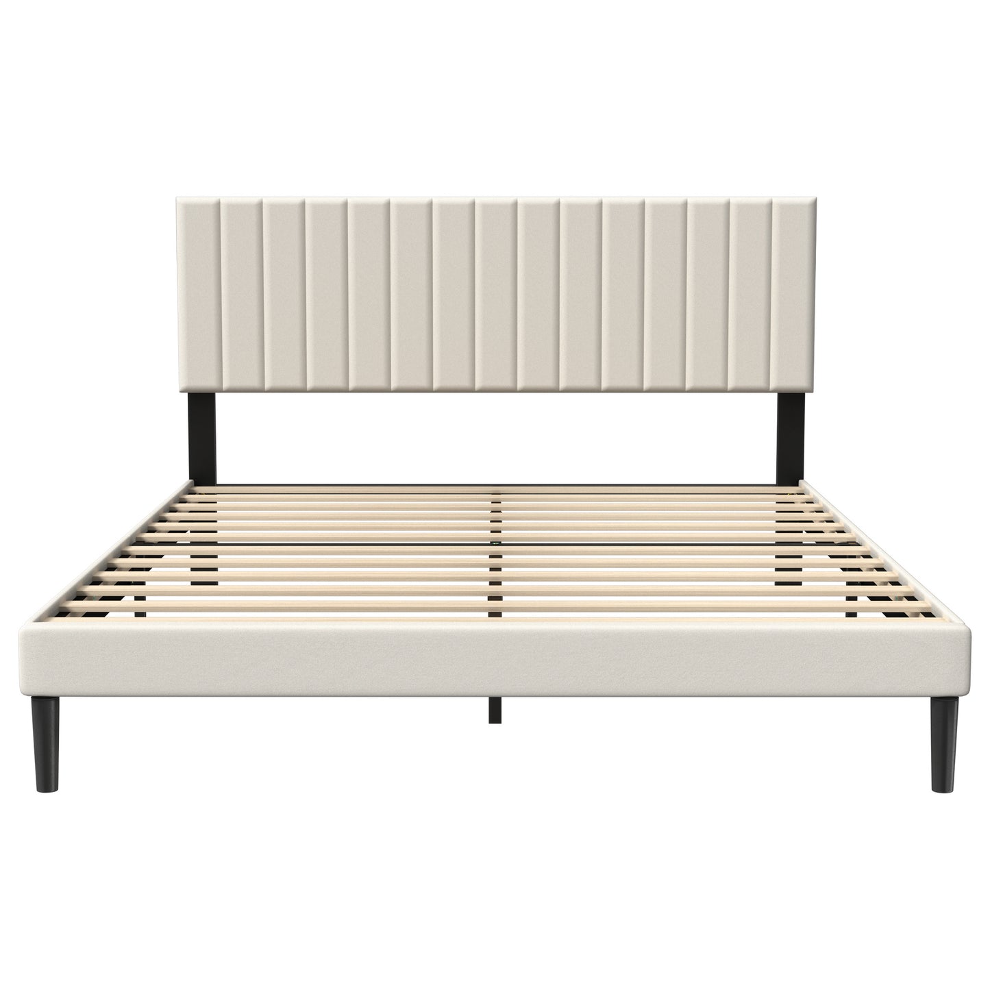 Bed Frame Guest Bed Metal Bed with Flannel Headboard & 12 Slatted Frame & Sponge Edging Modern Bed Frame Maximum Load Capacity 300 KG, for Bedroom Guest Room