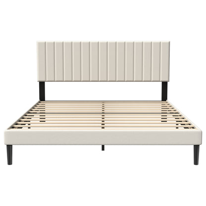 Bed Frame Guest Bed Metal Bed with Flannel Headboard & 12 Slatted Frame & Sponge Edging Modern Bed Frame Maximum Load Capacity 300 KG, for Bedroom Guest Room