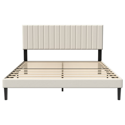 Bed Frame Guest Bed Metal Bed with Flannel Headboard & 12 Slatted Frame & Sponge Edging Modern Bed Frame Maximum Load Capacity 300 KG, for Bedroom Guest Room