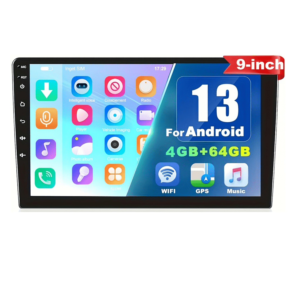 Car Stereo – Auto Radio – Multimedia Speler – Navigatiesysteem – Touchscreen Headunit – 9 Inch HD IPS Scherm – Android 13 Systeem – Draadloze CarPlay & Android Auto – 4GB RAM 64GB Opslag – Zonder Camera & Microfoon