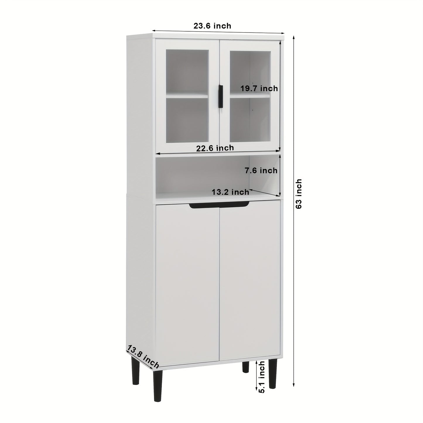 Modern White 4-Door Bookcase with Tempered Glass Doors & Adjustable Shelves - Heavy-Duty Metal Frame & MDF-Free Lacquered Cabinet, Freestanding Storage Shelf for Living Room, Bedroom - Easy Assembly, & Pet- Glass Panels