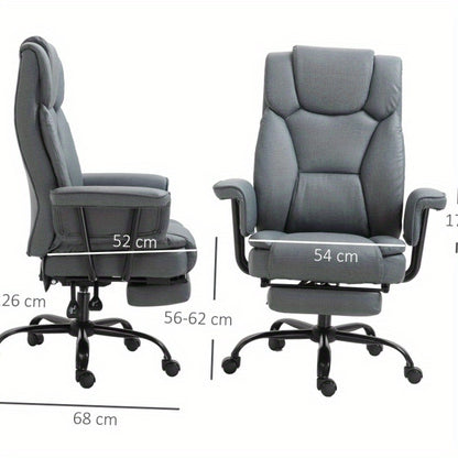 Bureaustoel – Office Chair – Kantoorstoel – Draaistoel – Verstelbare Stoel – Ergonomisch – 150° Kantelbare Rugleuning – Inklapbaar – Grijs – Roestvrijstalen Frame – Max 135 kg