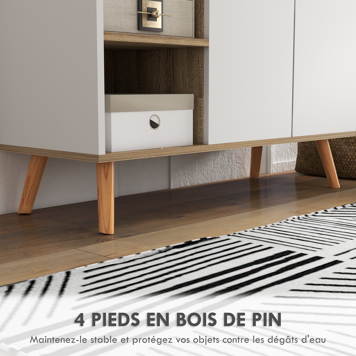 Dressoir – Buffet – Opbergkast – Ladekast – Woonkamerkast – Scandinavisch Design – Massief Houten Poten – 95x35x85 cm