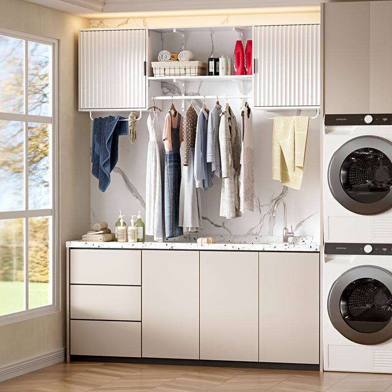 Waskamerkast – Wandkast – Opbergkast – Kledingkast – Badkamerkast – 166 cm Breed – Hoogwaardig Houtmateriaal – 3 Hangstangen & Verstelbare Planken – Fris Wit