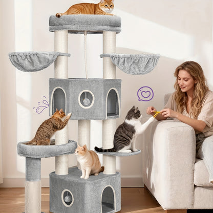 Krabpaal – Kattenboom – Krabmeubel – Kattenhuis – Kattentoren – 163 cm Hoog – Stevig Met Sisal Krabpalen En Zachte Ligplaatsen