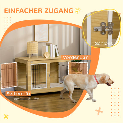 Hondenkennel – Hondenbench – Hondenkooi – Hondenhok – Hondenhuis – Medium – Stalen Materiaal – Dubbele Deuren Met Mat – Khaki