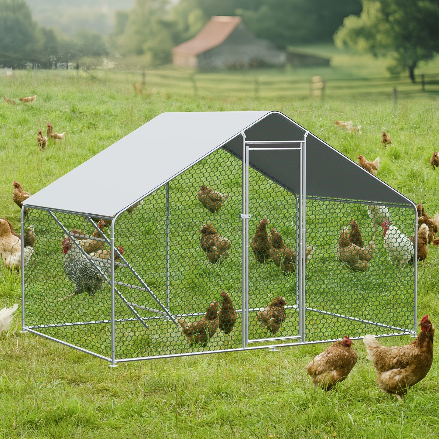 3x4x2 Meter Chicken Coop, Poultry And Livestock Enclosure, with Safety Lock, Made Of Metal, Suitable for Chickens, Rabbits And Other Small Animals.