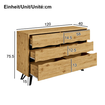 Dressoir – Ladekast – Opbergkast – Buffetkast – Sideboard – 6 Ruime Lades – Houtlook Spaanplaat 120x40x75,5 cm