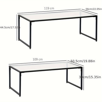 Salontafel Set – Bijzettafel – Glazen Tafel – Sofa Tafel – Woonkamertafel – Zwart Stalen Frame – Ruimtebesparend Design – Helder Glasblad