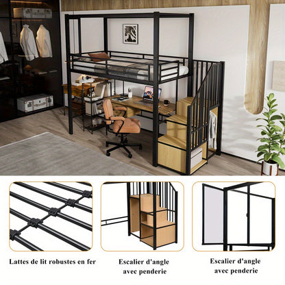 Hoogslaper – Stalen Bed – Met Trap – Opberglade – Kinderbed – IJzer & MDF – Acryl Raampaneel Met Magneet – Ruimtebesparend Design