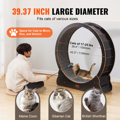 Kattenrenwiel – Kattenlooprad – Kattenfitnesswiel – Kattenrennen – Kattenrad – Groot 110 cm – Stil Geluiddempend – Veilig Houten Frame