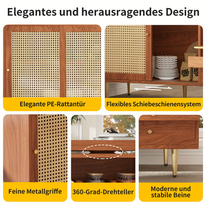 Bartafel – Bartafelset – Statafel – Keukentafel – Bistrotafel – 360° Draaibaar – Uitschuifbaar Ontwerp – Hout & MDF – Rattan Opbergruimte – Bruin – Compacte Afmetingen (107x40x71,4 cm)