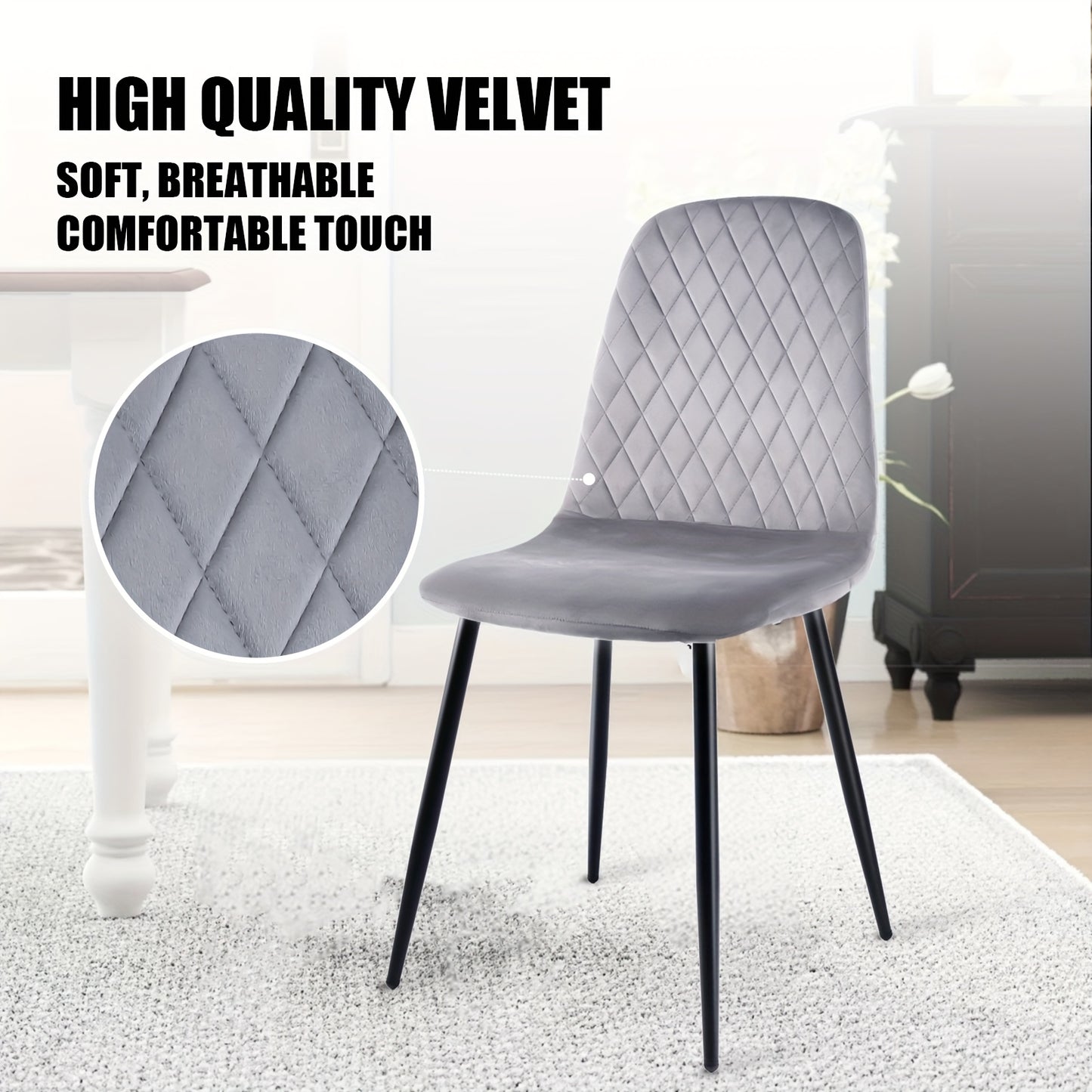 Eetkamerstoel – Keukenstoel – Kuipstoel – Stoel – Dinersstoel – Set van 4 – Grijze Velvet Bekleding – Ergonomische Rugleuning & Hoogwaardig Schuim