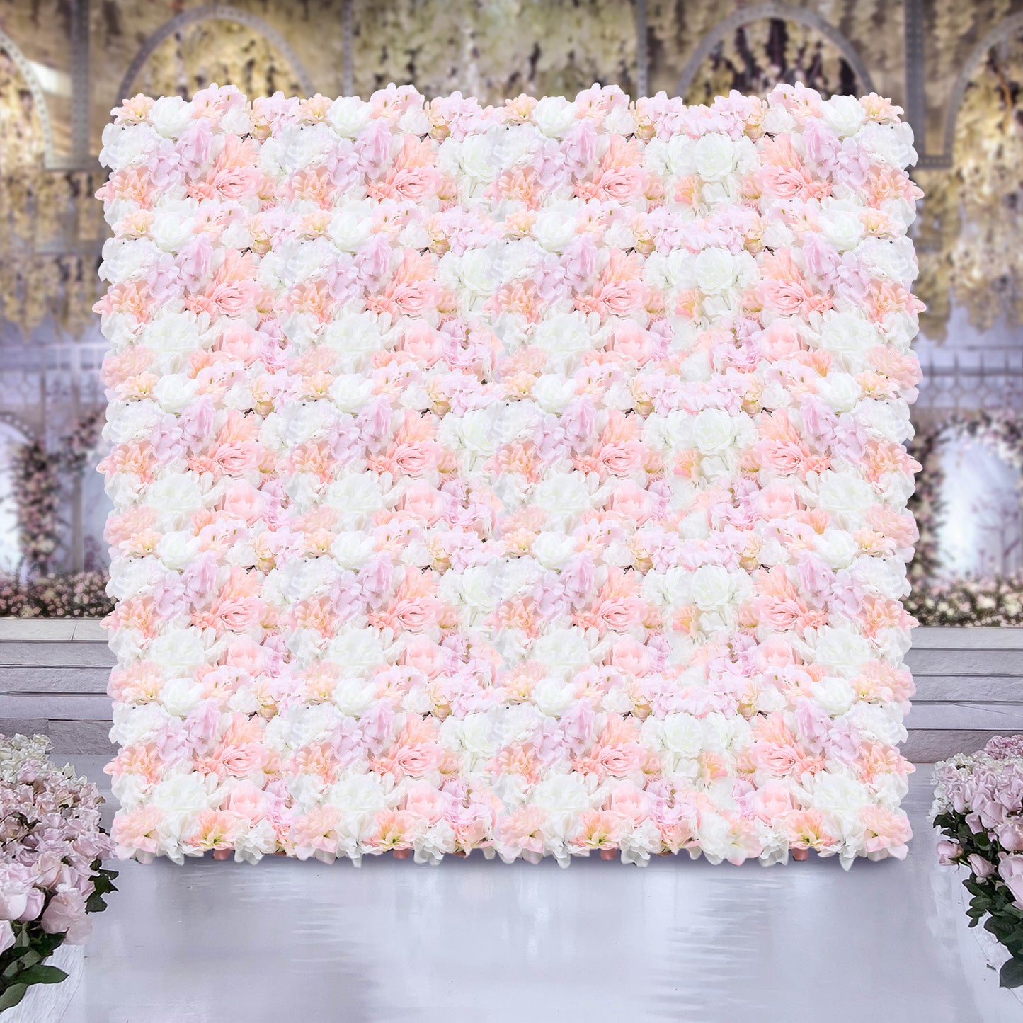 Bloemenmuur – Kunstbloemenwand – Bloemenpaneel – Sierbloemenwand – Kunstbloemenpaneel 20 stuks – Realistische Rozen, Dahlia’s en Hortensia’s – Makkelijk Bevestigen – Duurzaam Kunststof