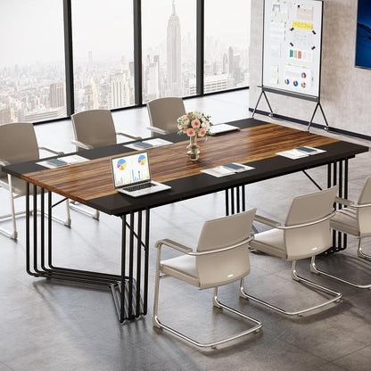 Vergadertafel – Bureautafel – Seminartafel – Kantoortafel – Trainingstafel – Rustiek Bruin Zwart – Geometrisch Metalen Frame – 200x100 cm Groot Werkblad