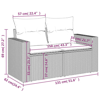 2-Persoons Tuinbank – Buitenbank – Rieten Bank – Loungeset Bankje – Tuinmeubel Bank – Weerbestendig Poly Rattan – Comfortabele Dikke Kussens – Zwart Frame Crème Kussens