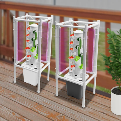 Hydroponische Kweektoren – Verticale Moestuin – Hydrocultuur Toren – Kruidenkweker – Groententoren – Wit – 6 Lagen Met 30 Plantgaten – Ruimtebesparend Met 10L Waterreservoir