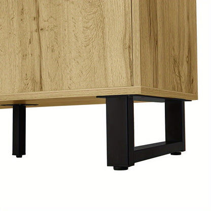 Bestekkast – Opbergkast – Ladekast – Dressoir – Commode – Multifunctioneel Design – Hardhouten & Spaanplaat Constructie – Open Vakjes – Vrijstaande Metalen Poten