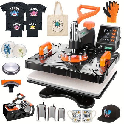 Heat Press Machine – Warmtepers – Transferpers – Hittepers – Sublimatiepers – 8-in-1 Multifunctioneel – 30x38 cm Met Digitale Timer – 360° Swing Away Arm