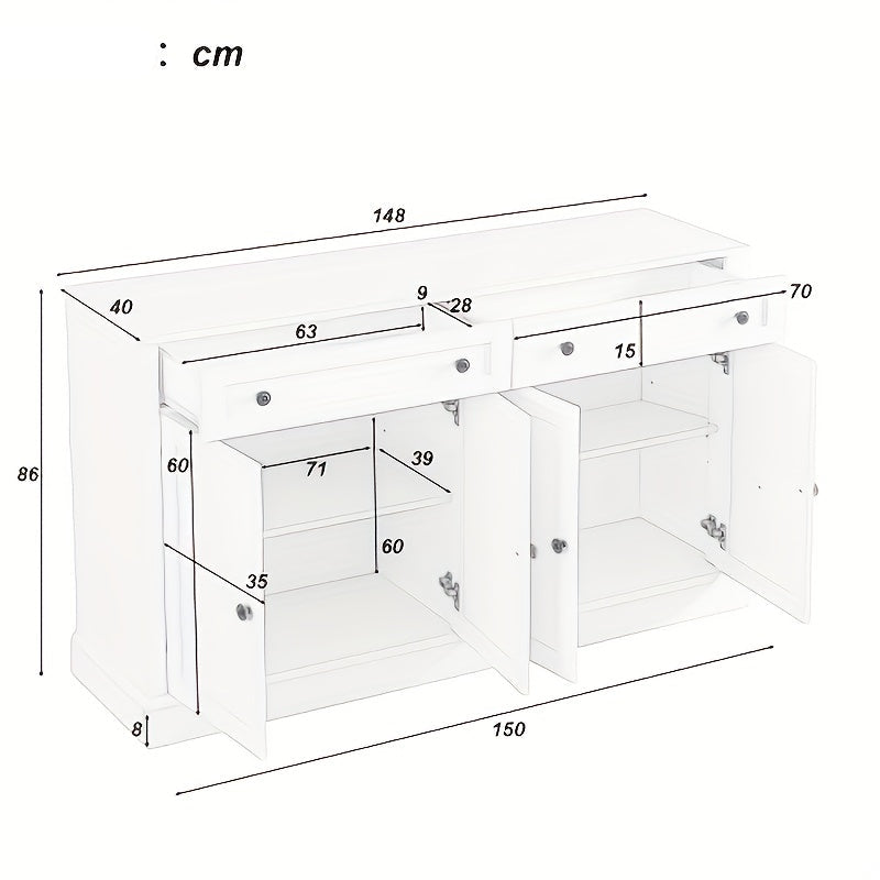 Opbergkast – Opbergmeubel – Kledingkast – Schoenenkast – Witte Kast – Ruime Indeling Met 4 Deuren & 2 Laden – Stevige Vrijstaande Constructie 150x86x40 cm