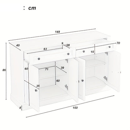 Opbergkast – Opbergmeubel – Kledingkast – Schoenenkast – Witte Kast – Ruime Indeling Met 4 Deuren & 2 Laden – Stevige Vrijstaande Constructie 150x86x40 cm