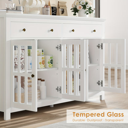Keukenkast – Opbergkast – Sideboard – Buffetkast – Dressoir – Wit Houten Meubel – 3 Lades & 2 Deuren – Verstelbare Planken – Massief Hout