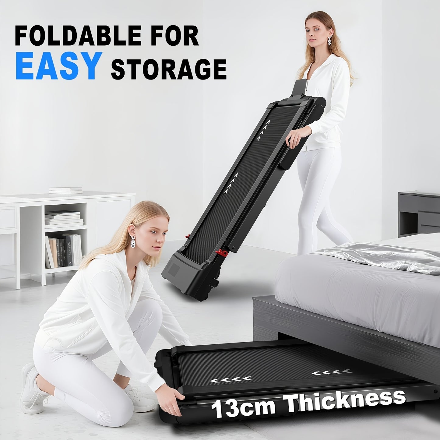 1 VOWVIT 3-in-1 Home Treadmill | High Performance up to 12 km/h, Dual LED Display, 12 Programs, Remote Control, Foldable, APP-Compatible, Aluminum Alloy, Power Supply 220V-240V, Without Battery