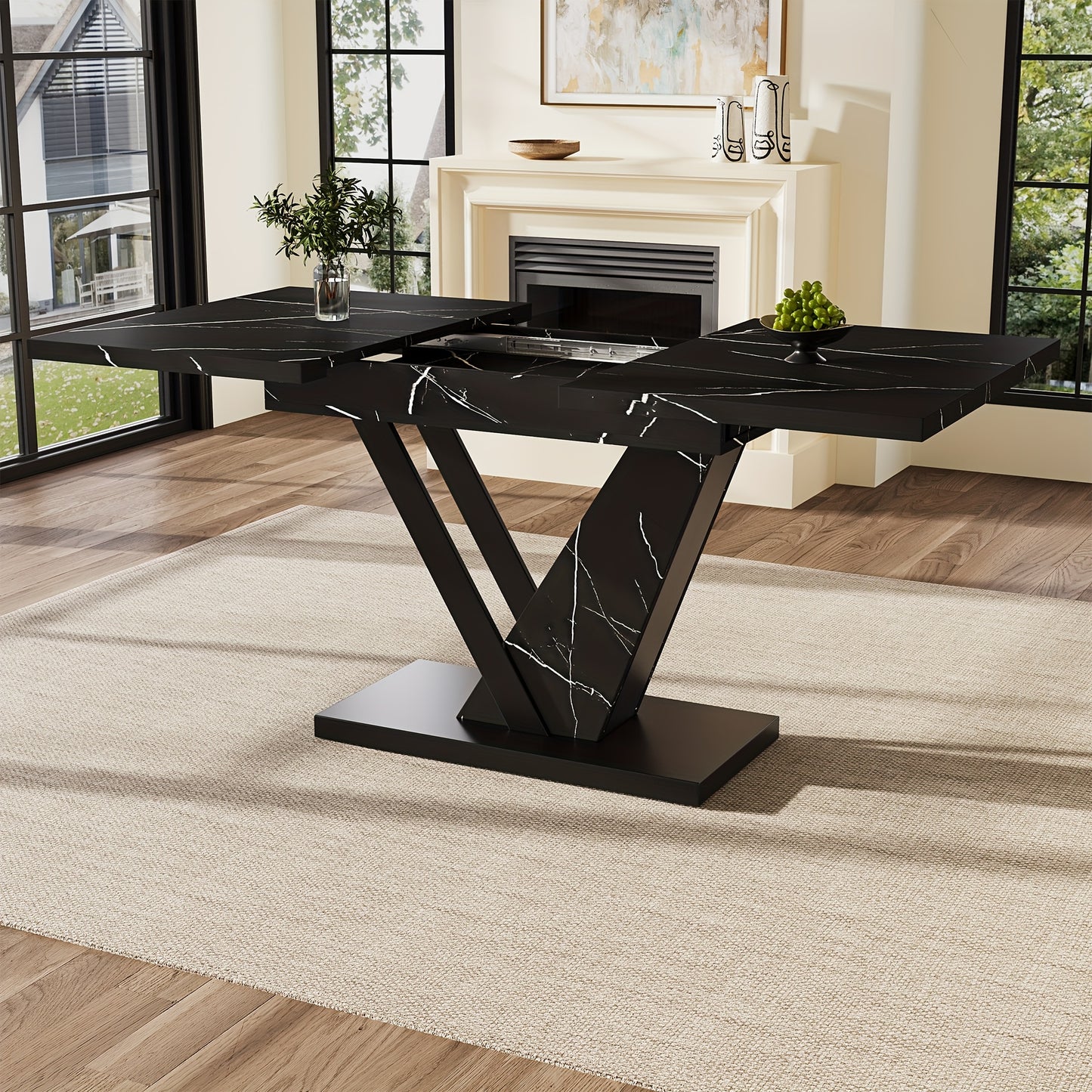 Uitschuifbare Eettafel – Verstelbare Tafel – Keukentafel – Uitbreidbare Tafel – Eettafel Zwart Marmerpatroon – 120-160 cm Uitbreidbaar – Krasbestendig & Onderhoudsvriendelijk