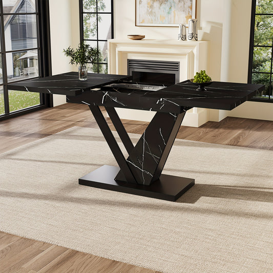 Uitschuifbare Eettafel – Verstelbare Tafel – Keukentafel – Uitbreidbare Tafel – Eettafel Zwart Marmerpatroon – 120-160 cm Uitbreidbaar – Krasbestendig & Onderhoudsvriendelijk
