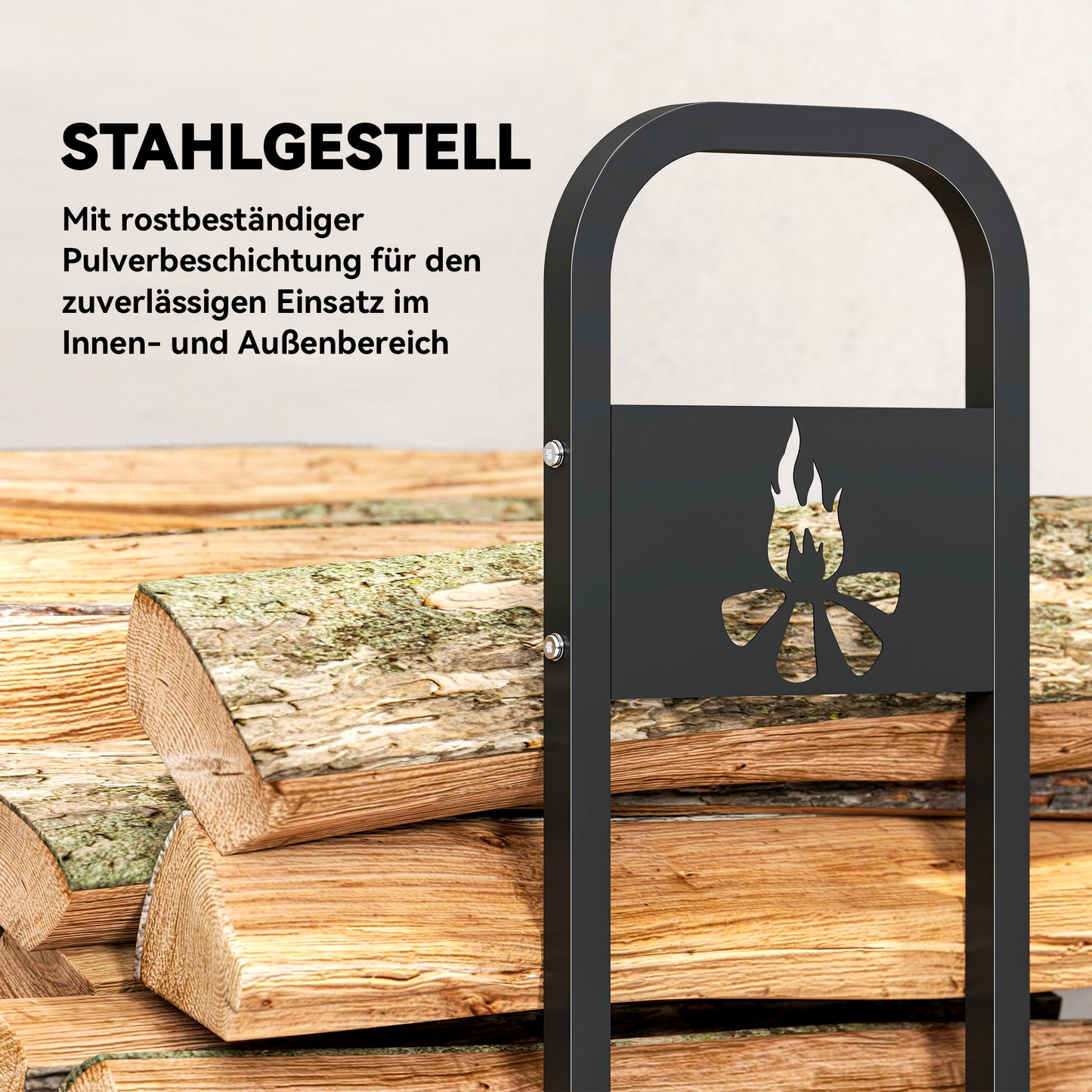 Houtrek – Houtopslag – Brandhoutrek – Buitenhaardrek – Houtbewaarrek – Zwart – 199x30x121 cm – Waterdichte hoes – Max. 300 kg draagvermogen