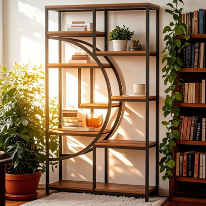 Boekenkast – Boekenrek – Vakkenkast – Opbergkast – Stellingkast – 5-laags – Zwart Metaal – Vrijstaand – 180 cm Hoog – 9 Open Vakken – Industrieel Design