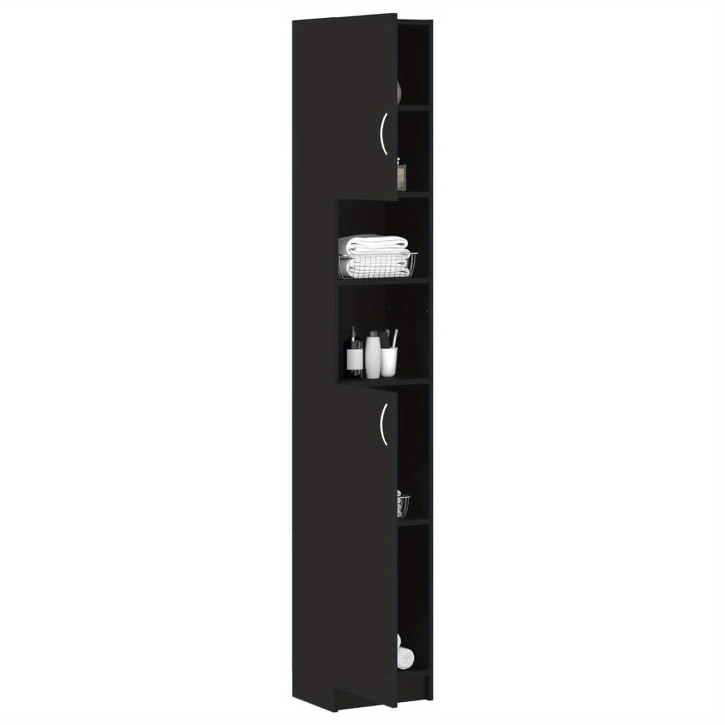 Opbergkastje – Badkamerkast – Opbergmeubel – Kastje – Bergkast – Zwart – Slank Design – Hoogwaardig Engineered Wood – 190 cm Hoog – Compact 32 cm Breed