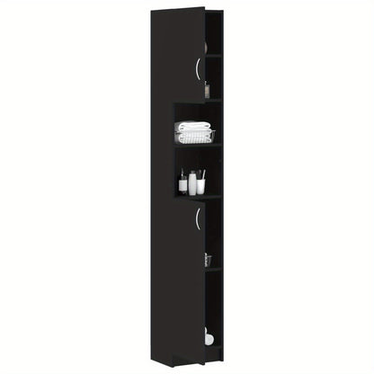 Opbergkastje – Badkamerkast – Opbergmeubel – Kastje – Bergkast – Zwart – Slank Design – Hoogwaardig Engineered Wood – 190 cm Hoog – Compact 32 cm Breed