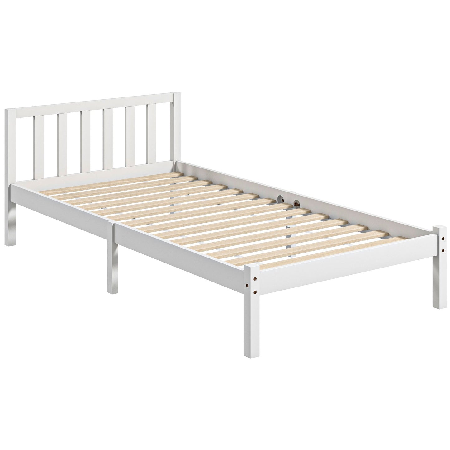 Bedframe – Bedbodem – Tienerbed – Eenpersoonsbed – Ledikant – Houten Frame – Inclusief Hoofdeinde – Voor Matras 90x190 cm – Belastbaar Tot 120 Kg – Wit