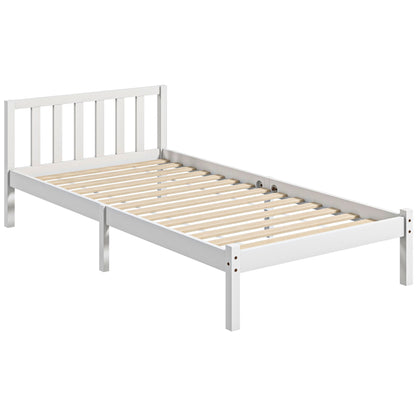 Bedframe – Bedbodem – Tienerbed – Eenpersoonsbed – Ledikant – Houten Frame – Inclusief Hoofdeinde – Voor Matras 90x190 cm – Belastbaar Tot 120 Kg – Wit