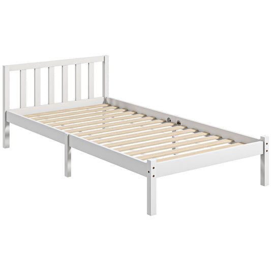 Bedframe – Bedbodem – Tienerbed – Eenpersoonsbed – Ledikant – Houten Frame – Inclusief Hoofdeinde – Voor Matras 90x190 cm – Belastbaar Tot 120 Kg – Wit