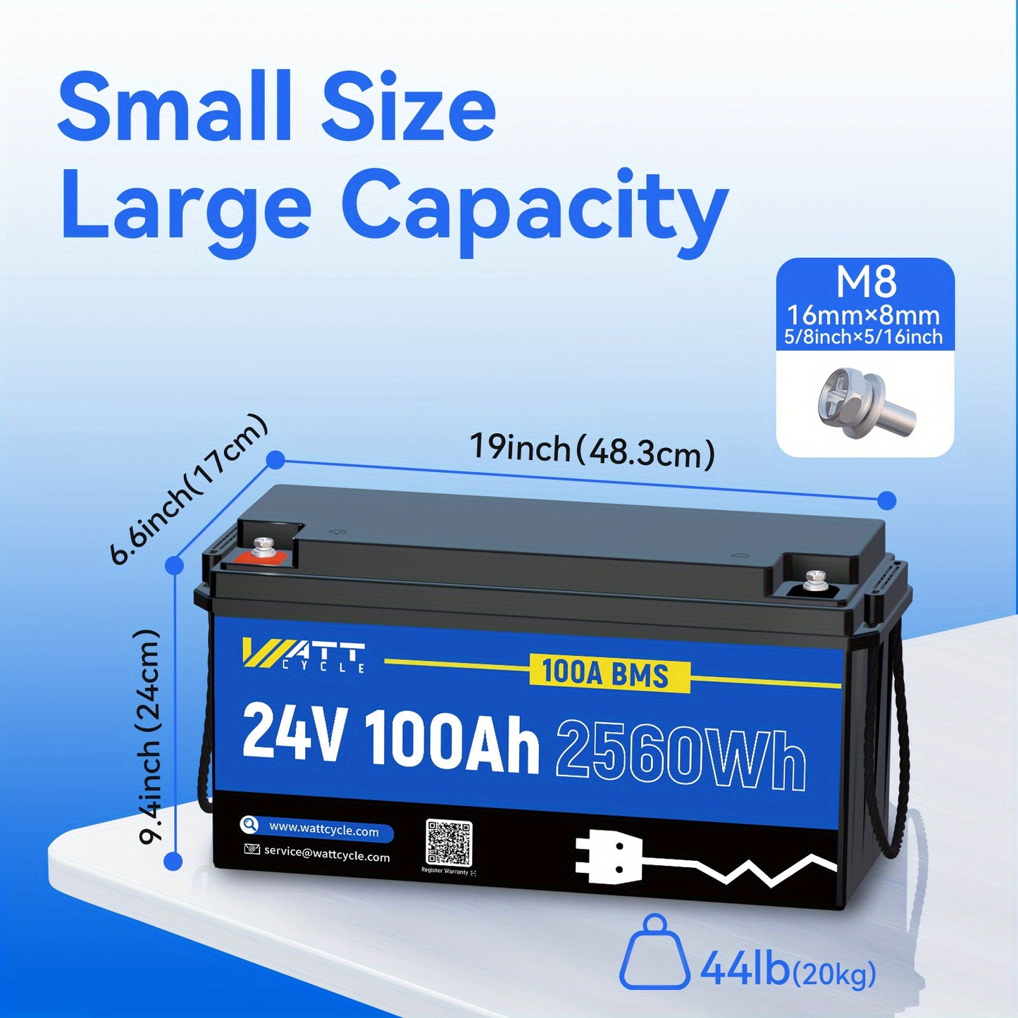 Accubatterij – Oplaadbare Accu – Lithium Accu – LiFePO4 Batterij – 24V 100Ah – Hoog Vermogen 2560W – Lage Temperatuur Beveiliging