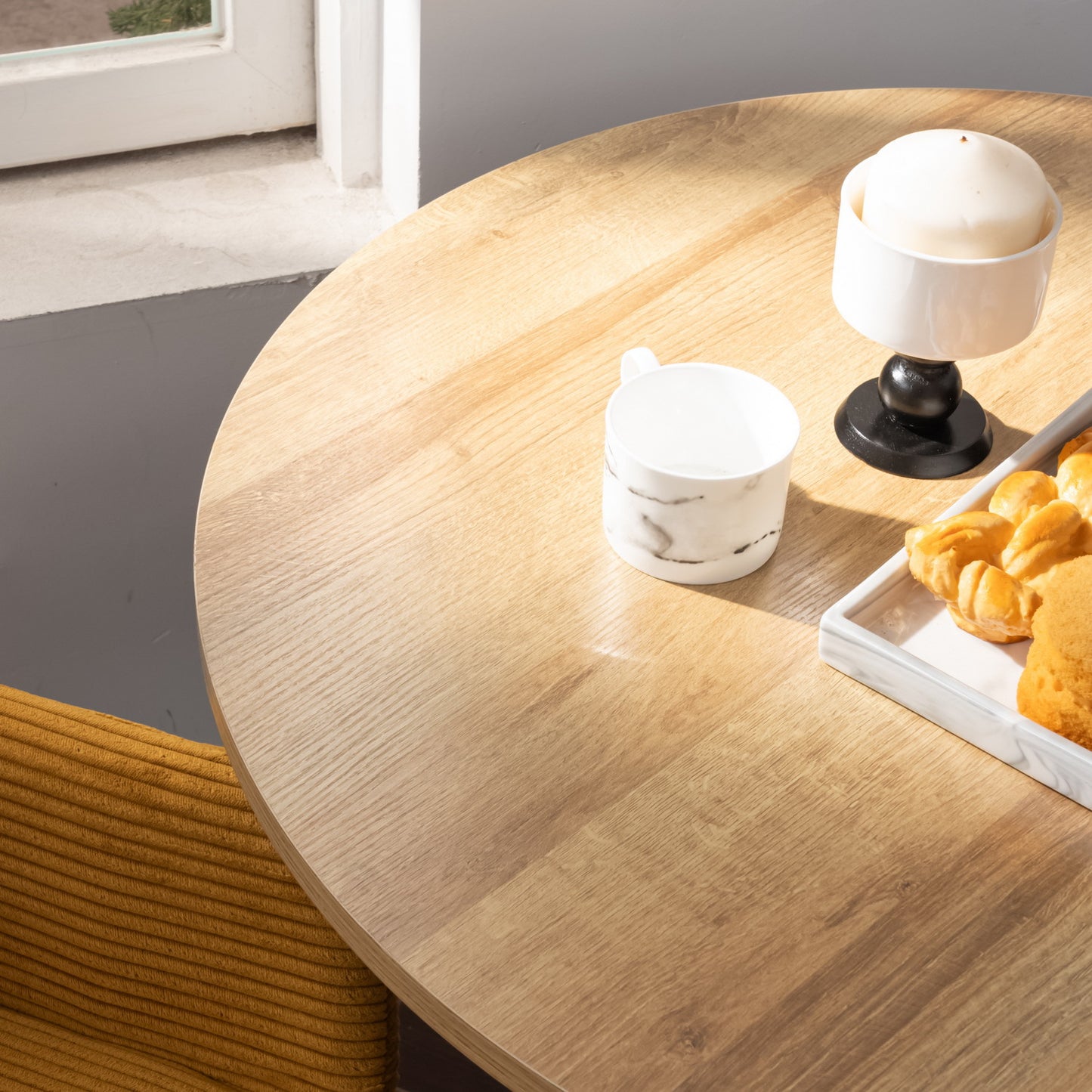 Ronde Eettafel – Rond Tafelblad – Bistrotafel – Cafétafel – Bar Tafel – Industrieel Design – MDF Tafelblad – Zwarte Stalen Voet – 80 cm Diameter – 75 cm Hoogte