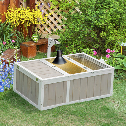 Schildpaddenshuis – Dierenverblijf – Terrarium – Buitenkooi – Houten Kweekbak – Dubbele Leefruimte – 91,5x61x33 cm – Voorkomt Roofdieren