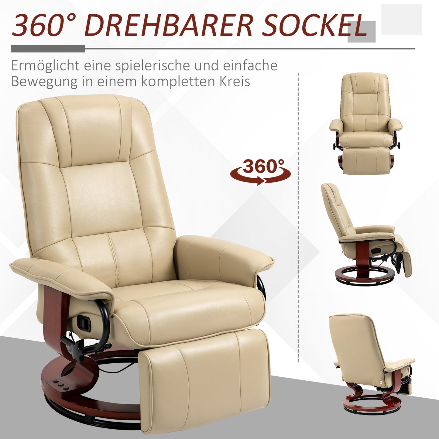 Relaxfauteuil – Relaxstoel – Luie Stoel – Verstelbare Zetel – Lounge Fauteuil – Crème – Verstelbare Rugleuning – Hoogwaardig Kunstleer