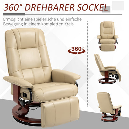 Relaxfauteuil – Relaxstoel – Luie Stoel – Verstelbare Zetel – Lounge Fauteuil – Crème – Verstelbare Rugleuning – Hoogwaardig Kunstleer