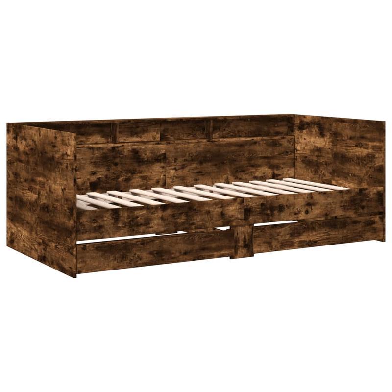 Slaapbank – Bank – Daybed – Logeerbed – Sofa Cama – Met Opberglades – Massief Hardhout – Ruimtebesparend 75x190 cm – Donker Eiken Afwerking