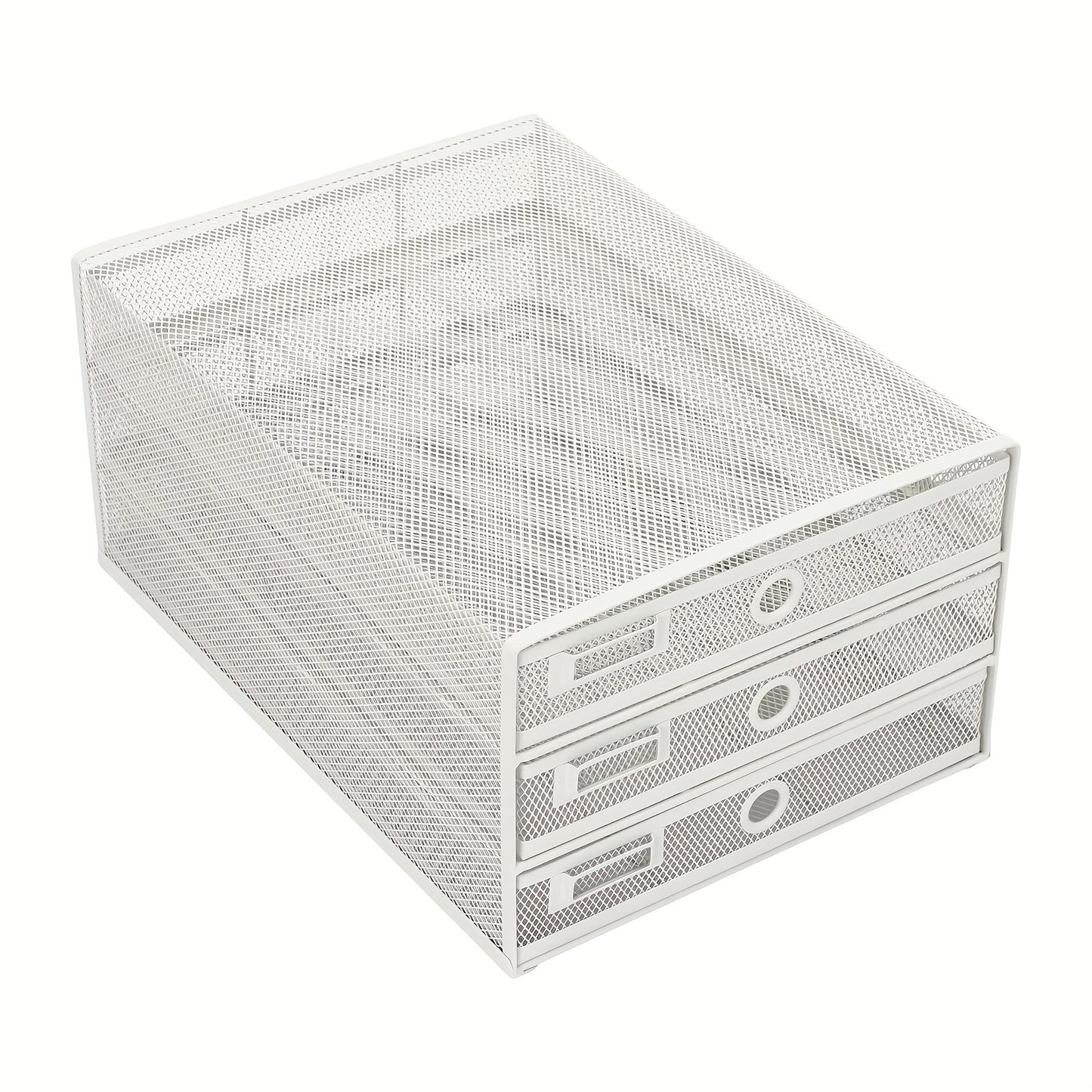 CNCEST Heavy-Duty Carbon Steel Desk Organizer with 3-Tier Mesh Drawers - No Assembly Needed, Large Open Top, Sturdy Construction for Home Office, Workspace - Ideal Gift for Professionals (White), Desk Accessories Office, Docu